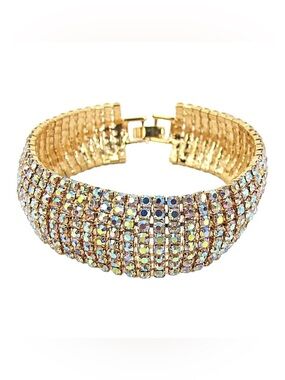 Rhinestone bracelet with a sparkling aurora borealis finish wide,  7.5 " - NEW